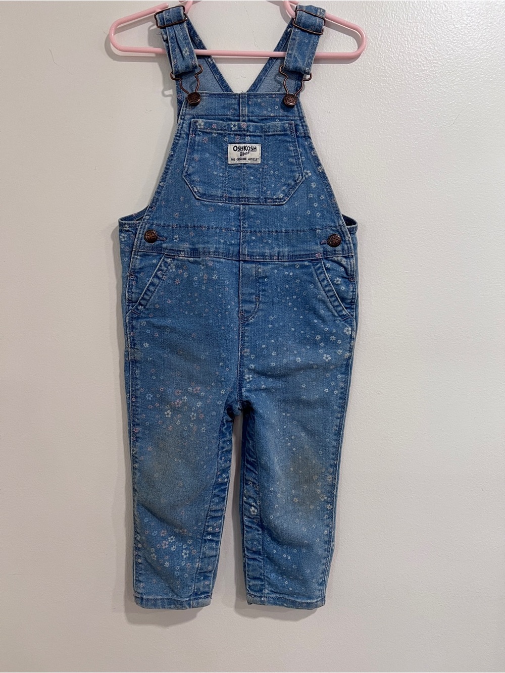 OshKosh B'gosh Light Blue Denim Floral Print Overalls